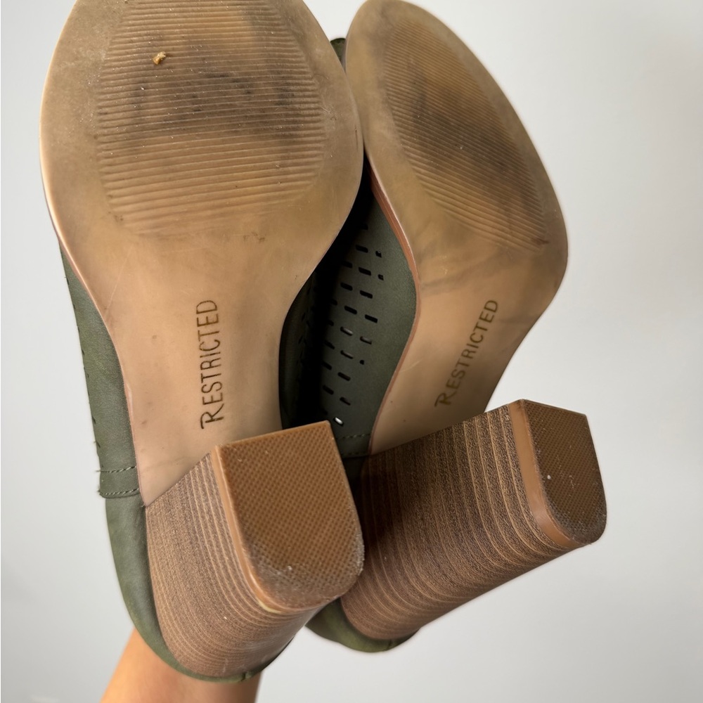 RESTRICTED Olive Peep-Toe Ankle Boots - Picture 5 of 12